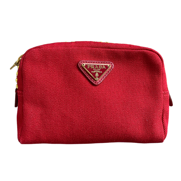 Red Reworked Prada Nylon Pouch